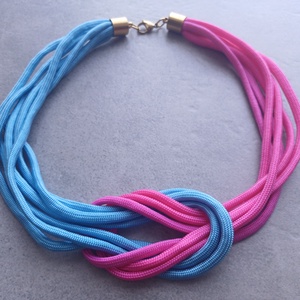 Többszálas csomózott paracord nyaklánc - pink, babakék - ékszer - nyaklánc - statement nyaklánc - Meska.hu