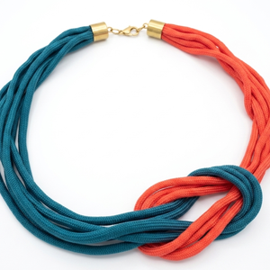 Többszálas csomózott paracord nyaklánc - teal, narancsos piros - Meska.hu