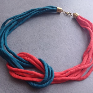 Többszálas csomózott paracord nyaklánc - teal, narancsos piros - ékszer - nyaklánc - statement nyaklánc - Meska.hu