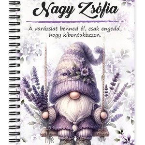 Személyre szabható - Hintázó Levendulás manó mintás A6-os füzet, Otthon & Életmód, Papír, írószer, Jegyzetfüzet & Napló, , MESKA
