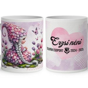 Neves ajándék óvónéniknek - Tulipános manólány és a pillangó mintás bögre, Otthon & Életmód, Konyhafelszerelés, tálalás, Tálalás, Bögre & Csésze, , MESKA