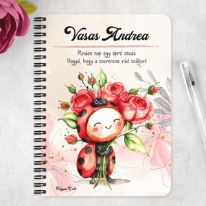 Személyre szabható - Katica virágcsokorral mintás A5-ös füzet - otthon & életmód - papír, írószer - jegyzetfüzet & napló - Meska.hu