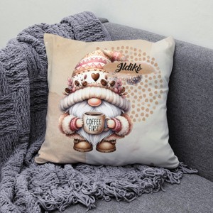 Névvel kérhető kávés manó - Előbb a kávét mintás párna - otthon & életmód - lakástextil - párna & párnahuzat - díszpárna (belsővel együtt) - Meska.hu