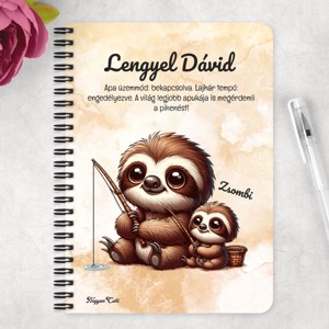 Személyre szabható - Cuki lajhár Apa és gyermeke horgásznak mintás A5-ös füzet - otthon & életmód - papír, írószer - jegyzetfüzet & napló - Meska.hu