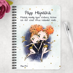 Személyre szabható - Vörös hajú Csini Ikrek lány mintás A5-ös füzet - otthon & életmód - papír, írószer - jegyzetfüzet & napló - Meska.hu