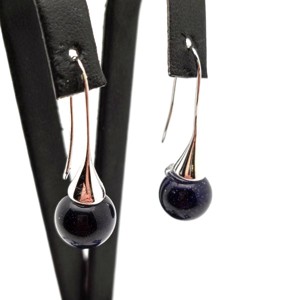Fülbevaló golyó kék goldstone kürt lógós 10mm, Ékszer, Fülbevaló, Lógó fülbevaló, , MESKA