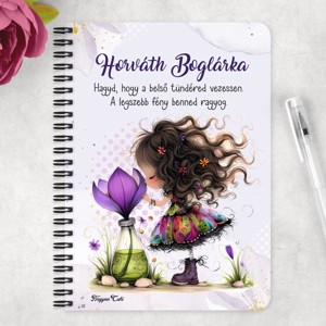 Személyre szabható - Kedves krókusz virágos tündér mintás A5-ös füzet - otthon & életmód - papír, írószer - jegyzetfüzet & napló - Meska.hu