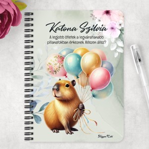 Személyre szabható - Cuki lufis capybara mintás A6-os füzet - otthon & életmód - papír, írószer - jegyzetfüzet & napló - Meska.hu