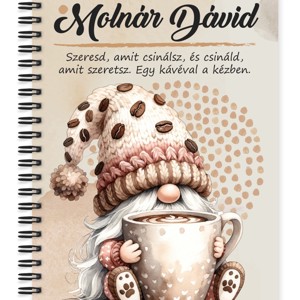Személyre szabható - Nagy bögrés kávés manó mintás A6-os füzet, Otthon & Életmód, Papír, írószer, Jegyzetfüzet & Napló, , MESKA