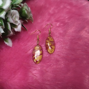 Arany-piros márványos polyclay fülbevaló � ellipszis - ékszer - fülbevaló - lógó fülbevaló - Meska.hu