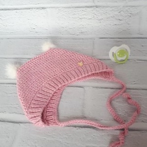 Rózsaszín kötött sapka és csizmakészlet, a csizmák kényelmes viselet otthon, hogy melegen tartsa a lábát, a sapka melegí, Baba - mama, Babaruházat, Babasapka, Kötés, MESKA