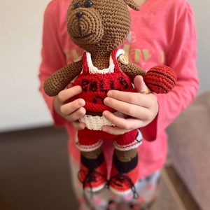 Amigurumi maci ruhákkal egy készletben, Zsebmaci,A Chicago Bulls kötött Teddy Bear csatlakozott kedvenc kosárlabdacsapat - Meska.hu
