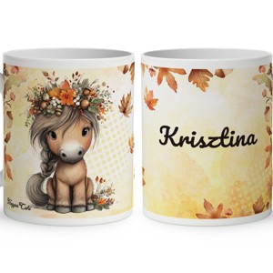 Névvel kérhető - Cuki őszi virágkoszorús póni mintás bögre - Meska.hu