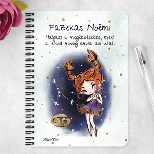 Személyre szabható - Vörös hajú Csini Rák lány mintás A5-ös füzet - otthon & életmód - papír, írószer - jegyzetfüzet & napló - Meska.hu