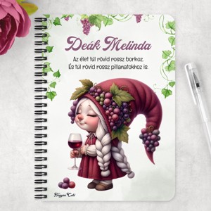 Személyre szabható - Cuki borász manó lány mintás A6-os füzet - otthon & életmód - papír, írószer - jegyzetfüzet & napló - Meska.hu