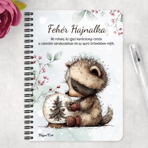 Személyre szabható - Cuki téli mosómedve hógömbbel mintás A5-ös füzet - otthon & életmód - papír, írószer - jegyzetfüzet & napló - Meska.hu