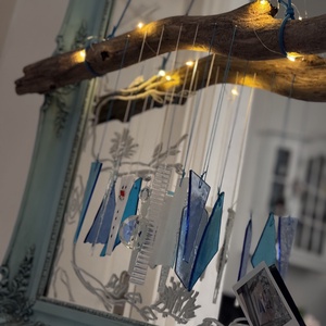 Üveg Téli  szélcsengő, jégcsapok, hópihe - Meska.hu