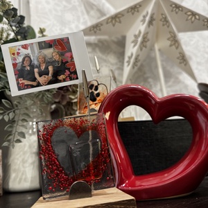 Valentin napi, Szeretet fényképtartó üveg szívvel, tappanccsal - Meska.hu