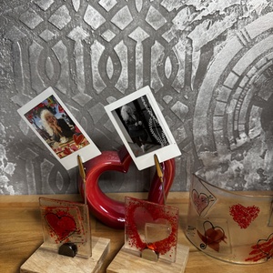 Valentin napi, Szeretet fényképtartó üveg szívvel, tappanccsal - otthon & életmód - dekoráció - asztal és polc dekoráció - díszüveg - Meska.hu