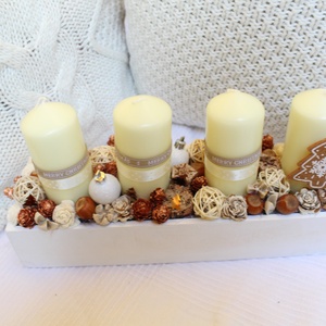 Beige-bronz,adventi doboz, karácsonyi dekoráció, asztaldísz, adventi koszorú -  - Meska.hu