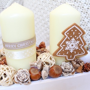 Beige-bronz,adventi doboz, karácsonyi dekoráció, asztaldísz, adventi koszorú -  - Meska.hu