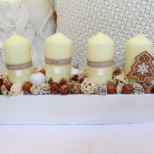 Beige-bronz,adventi doboz, karácsonyi dekoráció, asztaldísz, adventi koszorú -  - Meska.hu