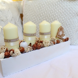 Beige-bronz,adventi doboz, karácsonyi dekoráció, asztaldísz, adventi koszorú -  - Meska.hu