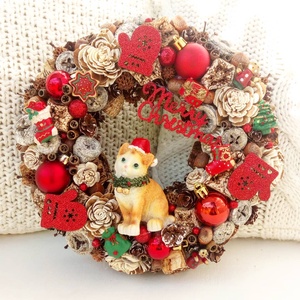 Merry christmas- Cicás karácsonyi KOPOGTATÓ, ajtódísz, koszorú - Meska.hu