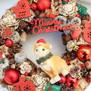 Merry christmas- Cicás karácsonyi KOPOGTATÓ, ajtódísz, koszorú - karácsony - adventi díszek - adventi ajtódísz - Meska.hu