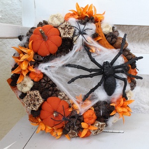 HALLOWEEN, pókos ajtódísz, ajtódísz, koszorú textil tökökkel - Meska.hu