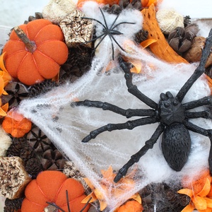 HALLOWEEN, pókos ajtódísz, ajtódísz, koszorú textil tökökkel - halloweeni ajtódíszek és ablakdíszek - halloweeni ajtódíszek és ablakdíszek - Meska.hu