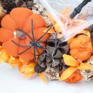 HALLOWEEN, pókos ajtódísz, ajtódísz, koszorú textil tökökkel - halloweeni ajtódíszek és ablakdíszek - halloweeni ajtódíszek és ablakdíszek - Meska.hu