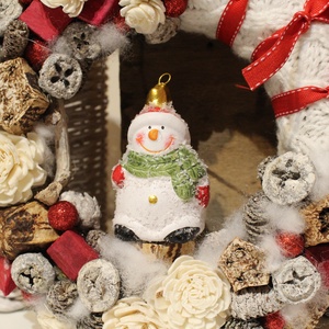 Piros-fehér hóemberes karácsonyi KOPOGTATÓ, ajtódísz, koszorú - karácsony - adventi díszek - adventi ajtódísz - Meska.hu