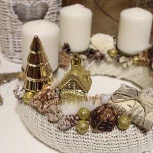 Adventi koszorú, karácsonyi dekoráció, asztaldísz- ARANYVASÁRNAP - karácsony - adventi díszek - adventi koszorú - Meska.hu