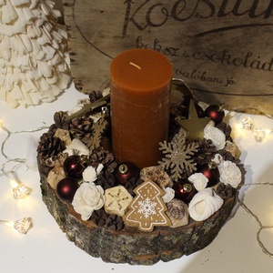 Karácsonyi asztaldísz, dekoráció gyertyával - karácsony - adventi díszek - adventi asztaldísz - Meska.hu
