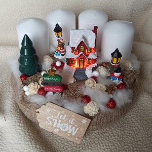 Havas táj -Adventi koszorú világító házikóval - Meska.hu