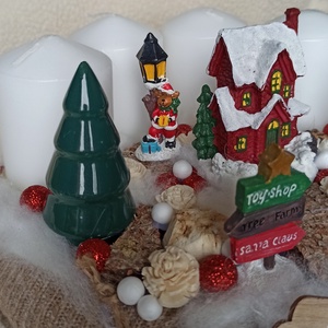 Havas táj -Adventi koszorú világító házikóval - karácsony - adventi díszek - adventi koszorú - Meska.hu