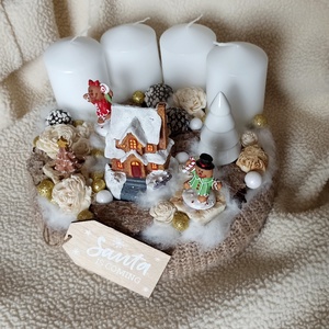 Világító házikós adventi koszorú - karácsony - adventi díszek - adventi koszorú - Meska.hu