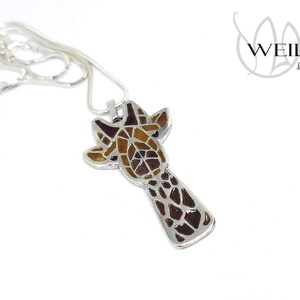 Zabula - zsiráf ezüst tűzzománc medál - ékszer - nyaklánc - medál - Meska.hu