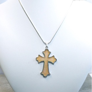 Kereszt - ezüst tűzzománc ékszer, medál (barackvirág színű) - otthon & életmód - vallás - kereszt - Meska.hu