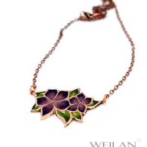 Flora - Nefelejcs bronz, tűzzománc nyakék, láncon - lila - ékszer - nyaklánc - medálos nyaklánc - Meska.hu