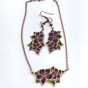 Flora - Nefelejcs bronz, tűzzománc nyakék, láncon - lila - ékszer - nyaklánc - medálos nyaklánc - Meska.hu