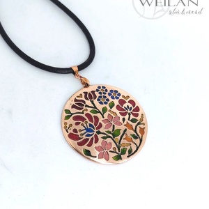 Tradició - Virágoskertem, népi motívumú bronz tűzzománc medál - Meska.hu