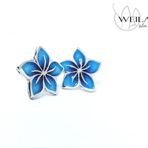 Flora - Cseresznyevirág stiftes ezüst tűzzománc fülbevaló - kék - ékszer - fülbevaló - pötty fülbevaló - Meska.hu