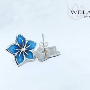 Flora - Cseresznyevirág stiftes ezüst tűzzománc fülbevaló - kék - ékszer - fülbevaló - pötty fülbevaló - Meska.hu