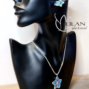 Flora - Cseresznyevirág stiftes ezüst tűzzománc fülbevaló - kék - ékszer - fülbevaló - pötty fülbevaló - Meska.hu