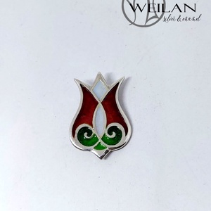 Hej'tulipán - Mátkám ezüst tűzzománc kitűző, tűzzománc bross, piros-fehér-zöld - ékszer - kitűző és bross - kitűző - Meska.hu