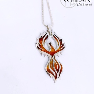 Mágia kollekció - Főnix, Tűzfőnix - ezüst tűzzománc medál, vörös-arany - ékszer - nyaklánc - medál - Meska.hu