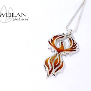 Mágia kollekció - Főnix, Tűzfőnix - ezüst tűzzománc medál, vörös-arany - ékszer - nyaklánc - medál - Meska.hu