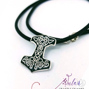 Edda - Mjölnir - Thor kalapácsa ezüst tűzzománc medál, fekete - ékszer - nyaklánc - medál - Meska.hu